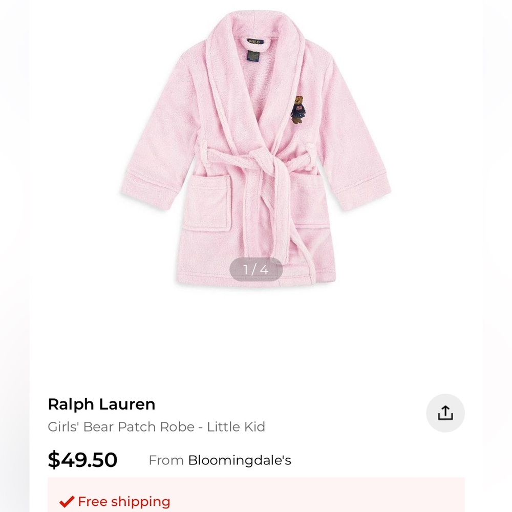 Ralph Lauren Bear Pink Robe 2T
